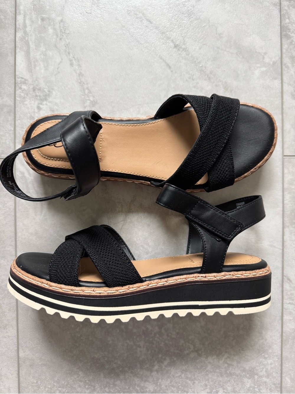 me too Black Platform Sandals with Strappy Textile Upper